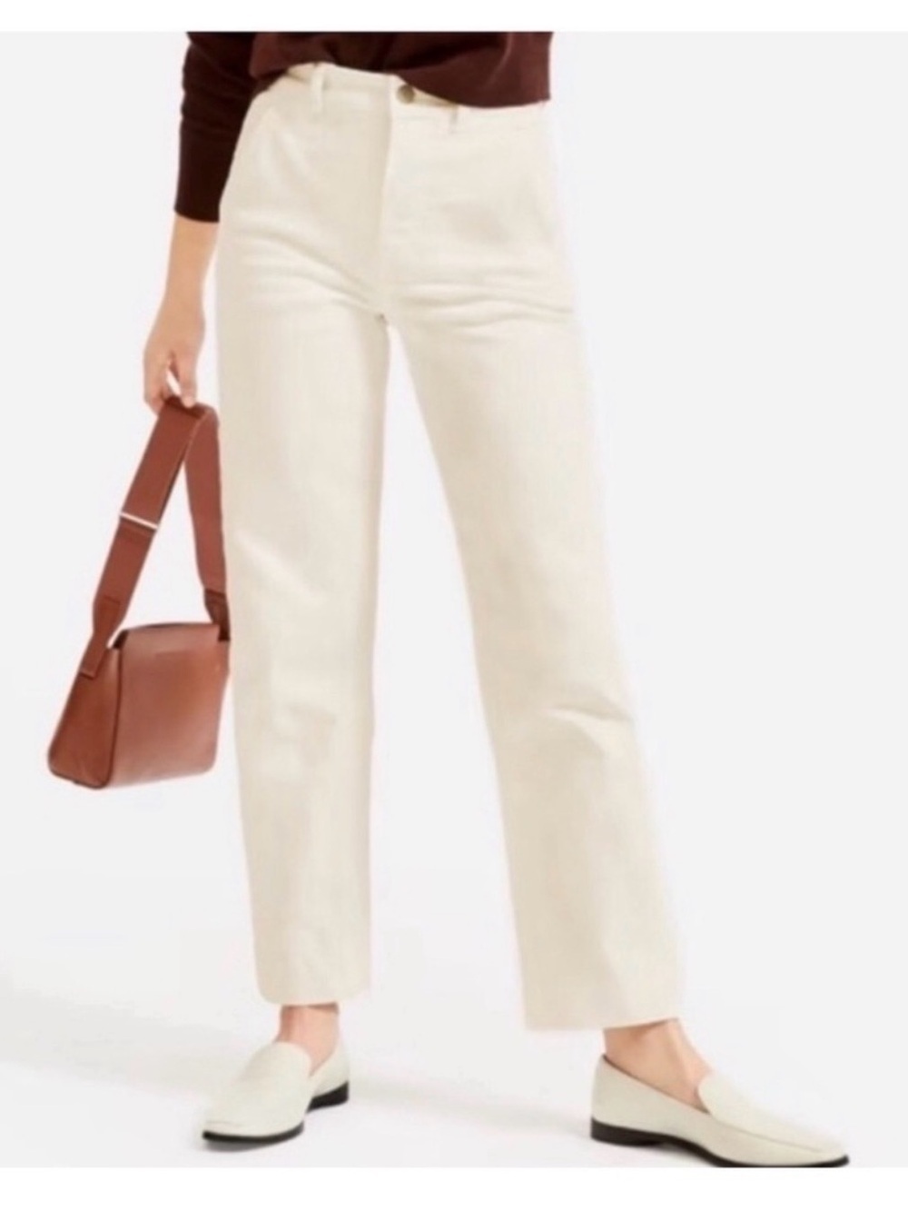 Everlane Khaki Cropped Straight Regular Leg Cotton Chino Pants - Light Beige